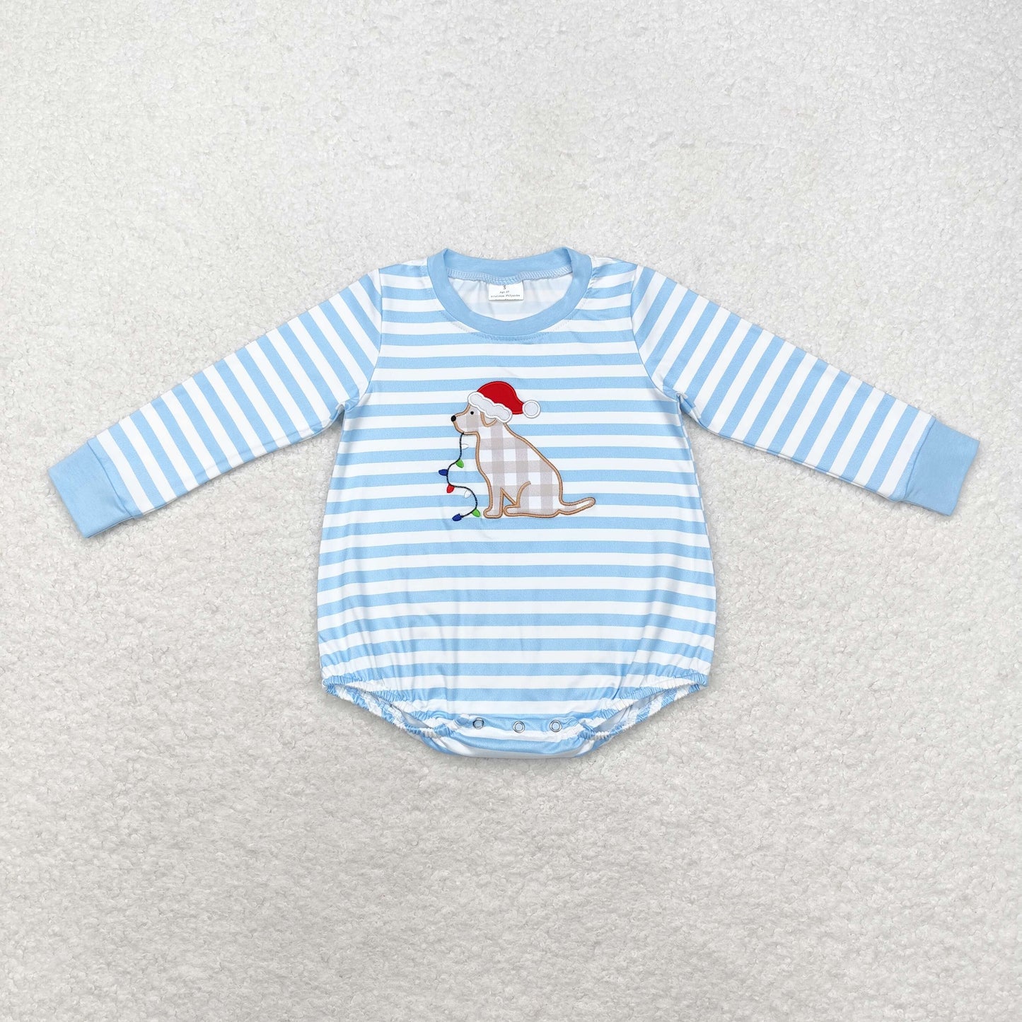 Baby Boys Christmas Dog Blue Striped Romper