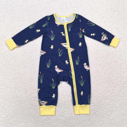 LR1037 Newborn Baby Boys Mallard Zipper Romper