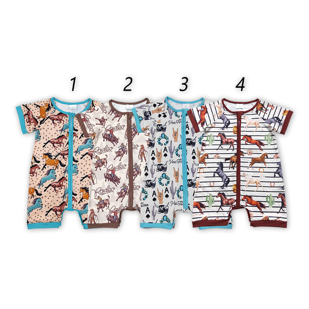 Baby Boys Sibling Western Short Sleeve Zip Romper
