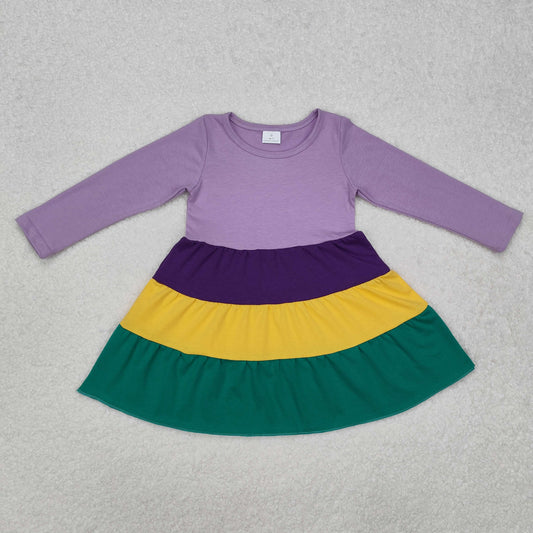 Baby Girls Long Sleeves Purple Yellow Green Tunic Mardi Gras Dress