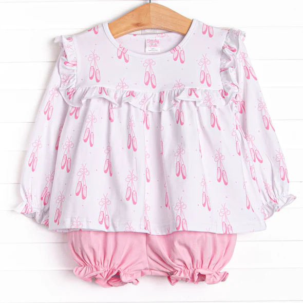 Baby Girls Pink ballet shoe Tunic Top shorts Set 5 MOQ Preorder