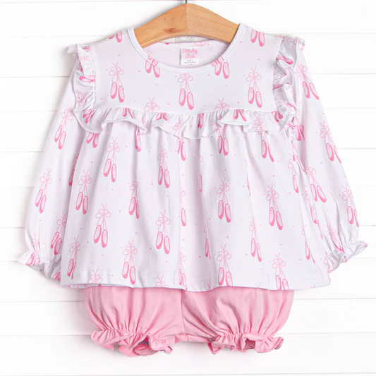 Baby Girls Pink ballet shoe Tunic Top shorts Set 5 MOQ Preorder