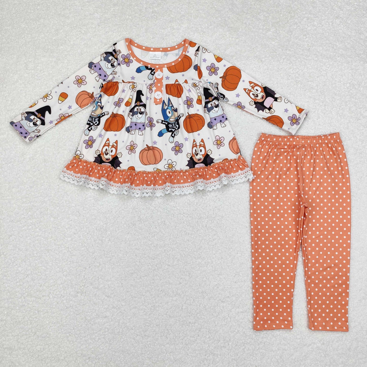 GLP1651 Baby Girls Halloween Cartoon Dog Polka Dot Leggings Set