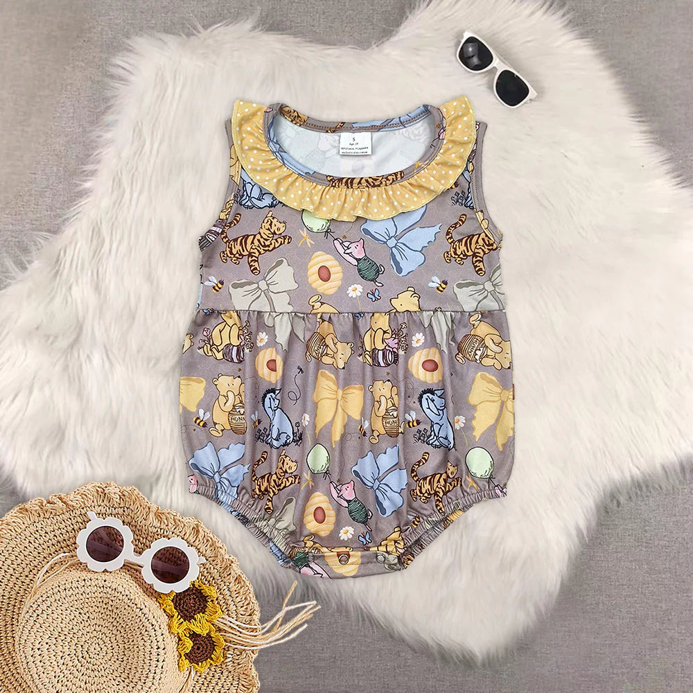 Baby Girls Sibling Cartoon Bear Dress and Romper