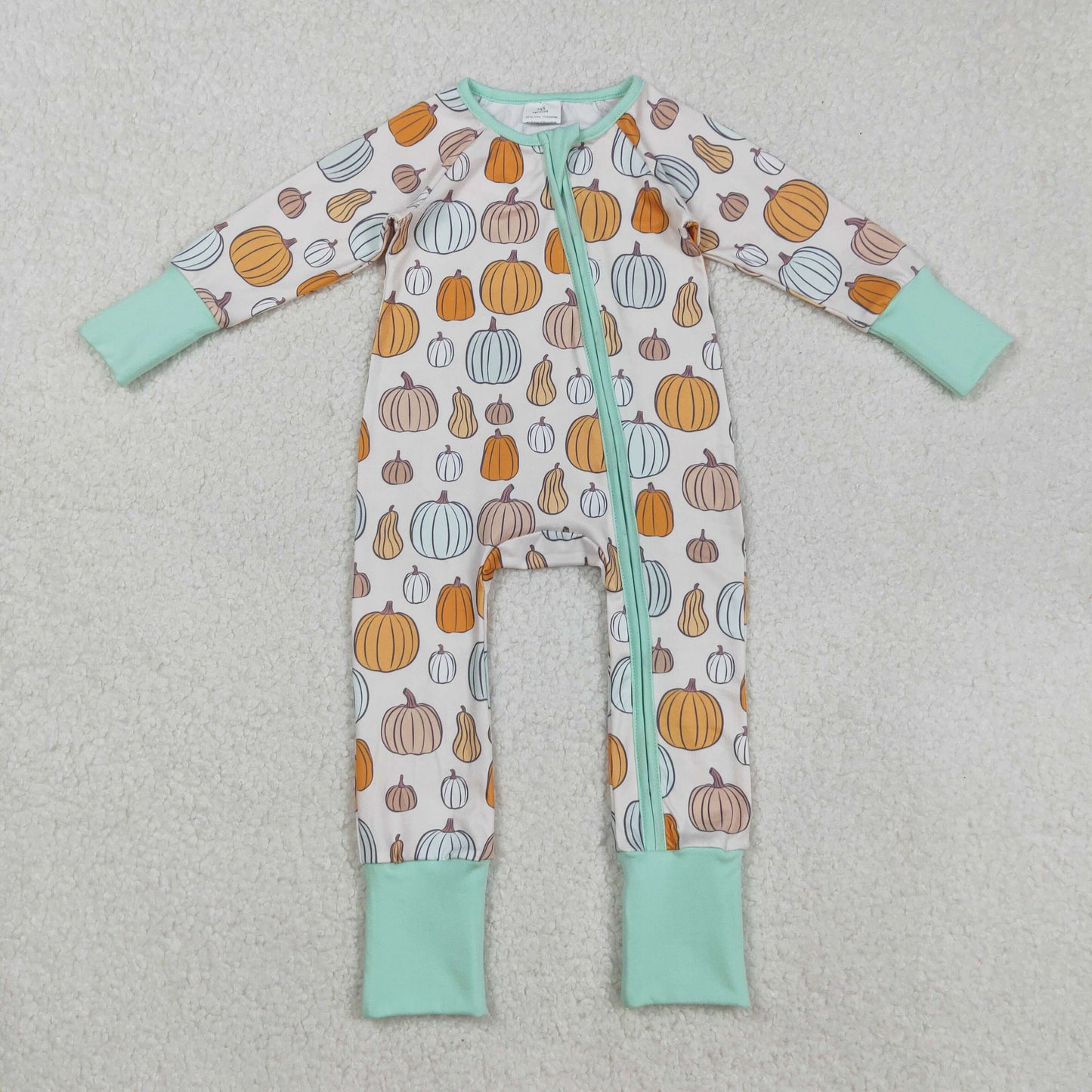 LR2565 Baby Boys Pumpkin Long Sleeve Zip Romper