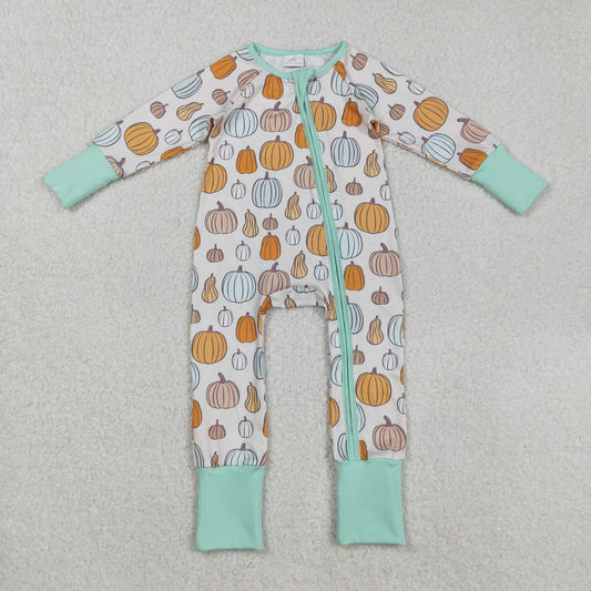 20 MOQ Preorder Baby Boys Pumpkin Long Sleeve Zip Romper）