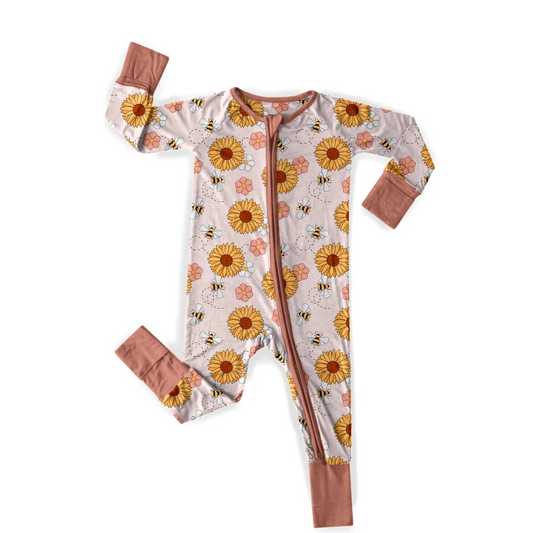 Baby Girls Sunflower Bee Long Sleeve Zipper Romper 5 MOQ Preorder