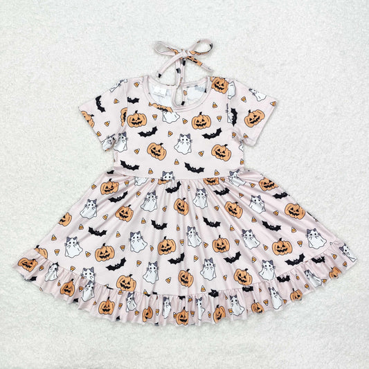 GSD1375 Baby Girls Halloween Pumpkin Short Sleeve Dress