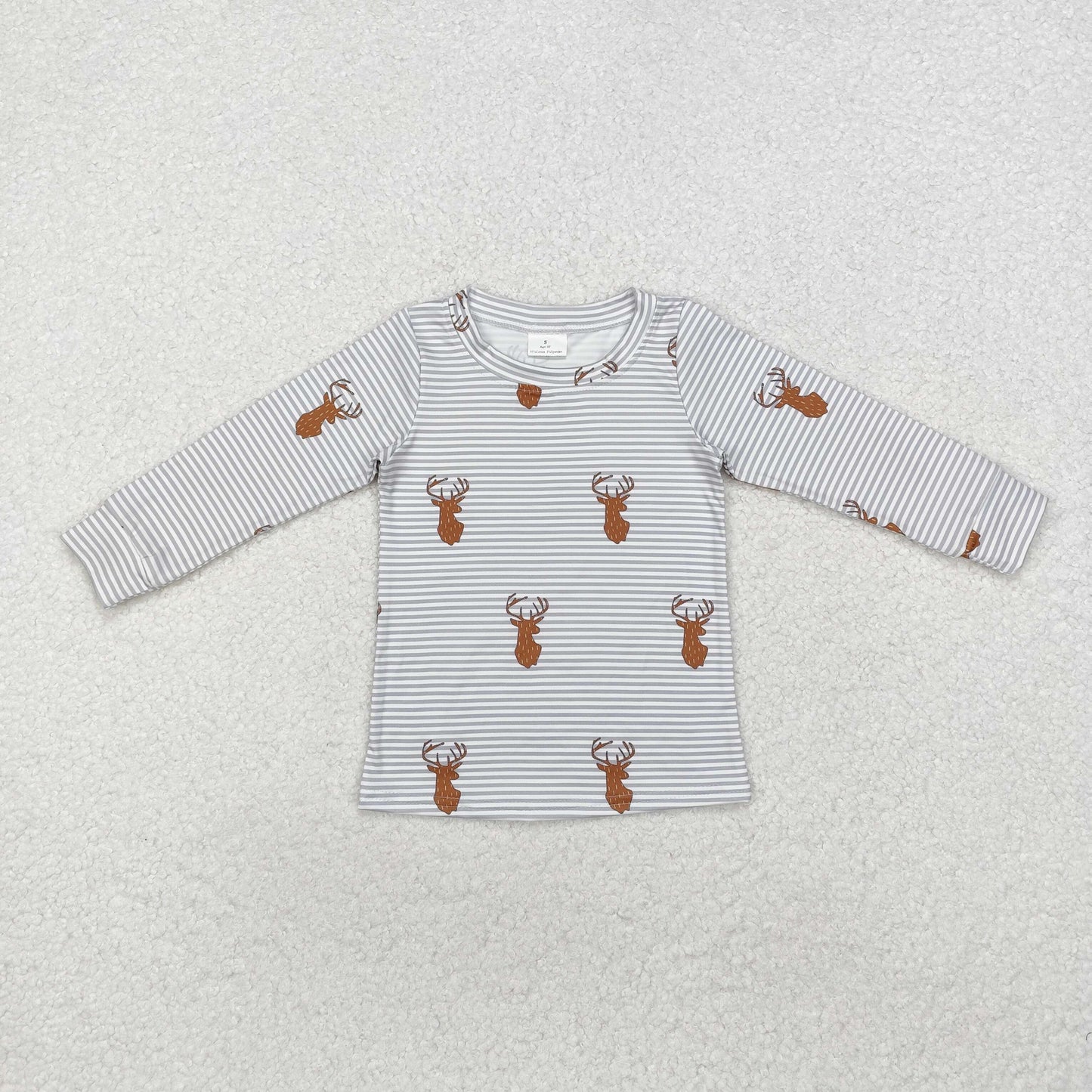 Baby Boys Deer Grey Striped Long Sleeve Top