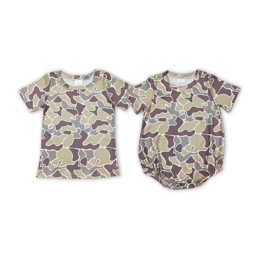 Baby Boys Green Camo Short Sleeve T-shirt Top+Romper