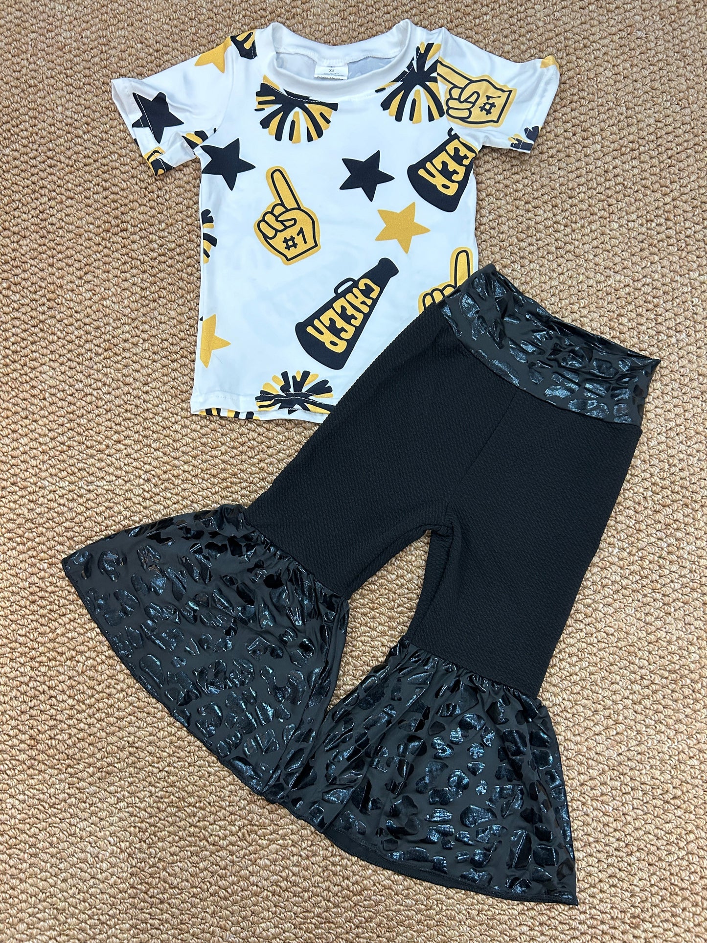 Baby Girls Football Cheer Top Black Pants Set
