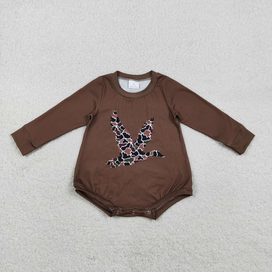 LR2777 Baby Boys Hunting Camo Duck Brown Long Sleeve Rompre Preorder