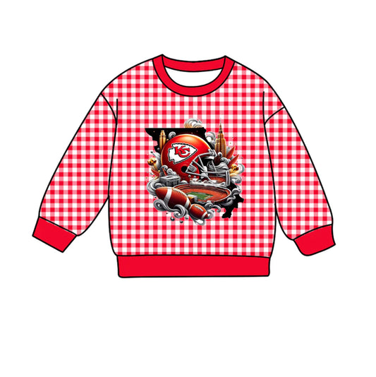 Preorder , 5 MOQ Baby Girls KC Sport Team Red GIngham Long Sleeve Top