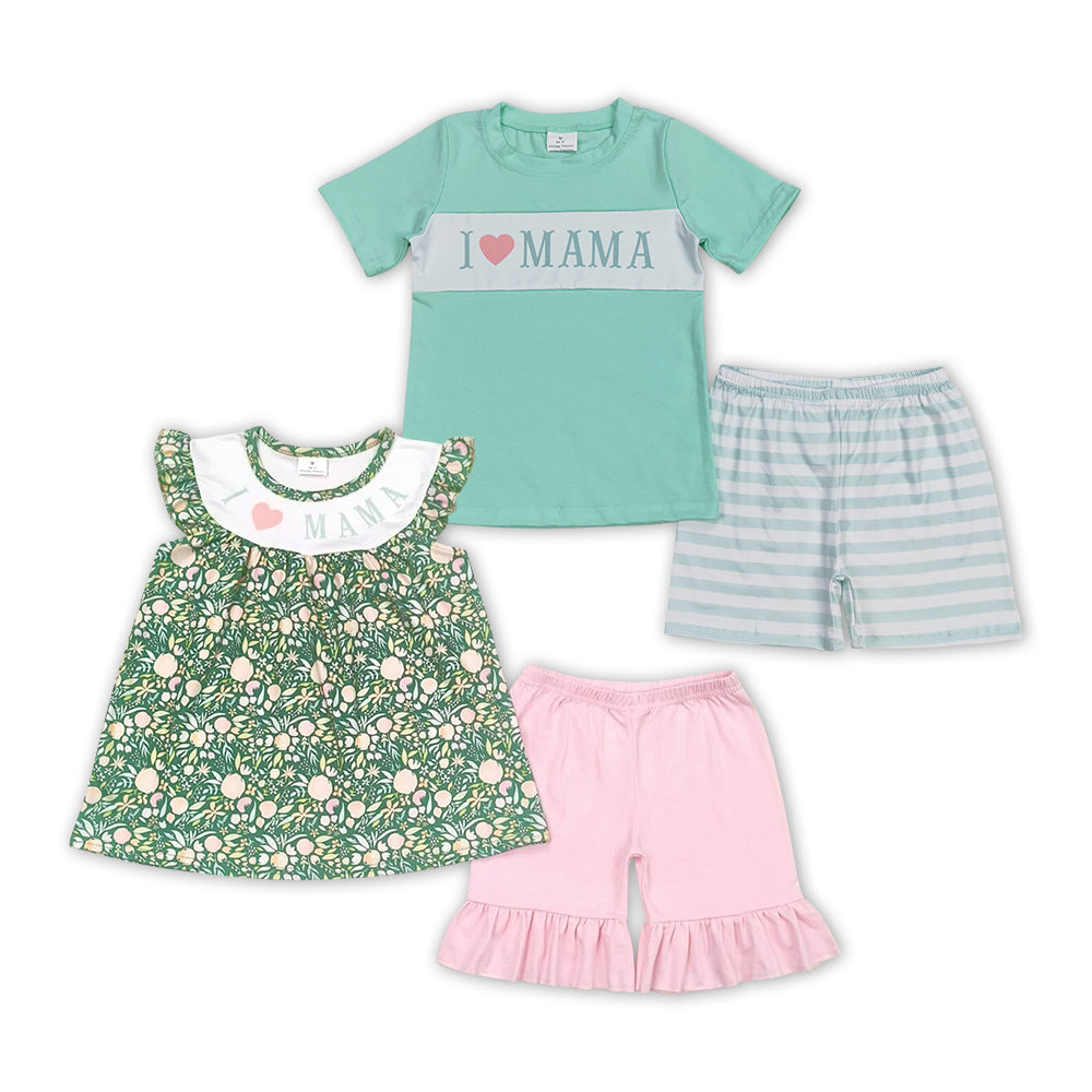 Sibling Baby Kids I LOVE MAMA Shorts Set