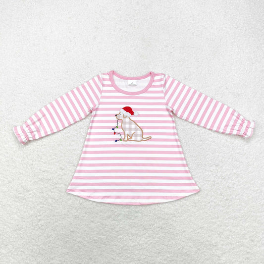 Baby Girls Christmas Dog Blue Striped Long Sleeve T-shirt Top