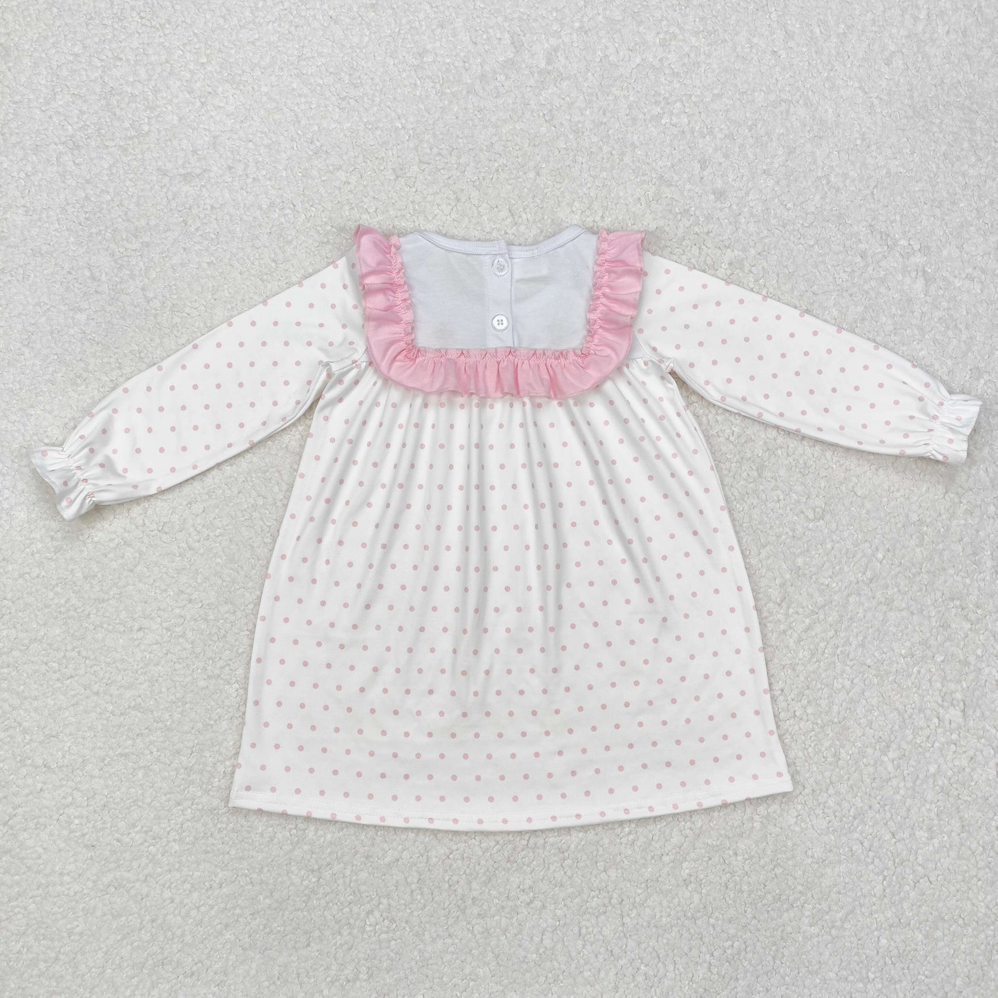 Baby Girls Long Sleeves Embroidery Pink Cross Polka Dot Easter Dress