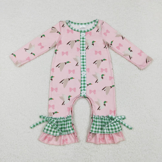 Newborn Baby Girls Mallard Bow Pink Romper