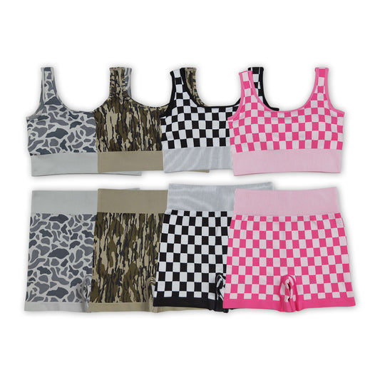 Adult Women Hot Pink High Stretchy Active Sport Tank top With Shorts Set