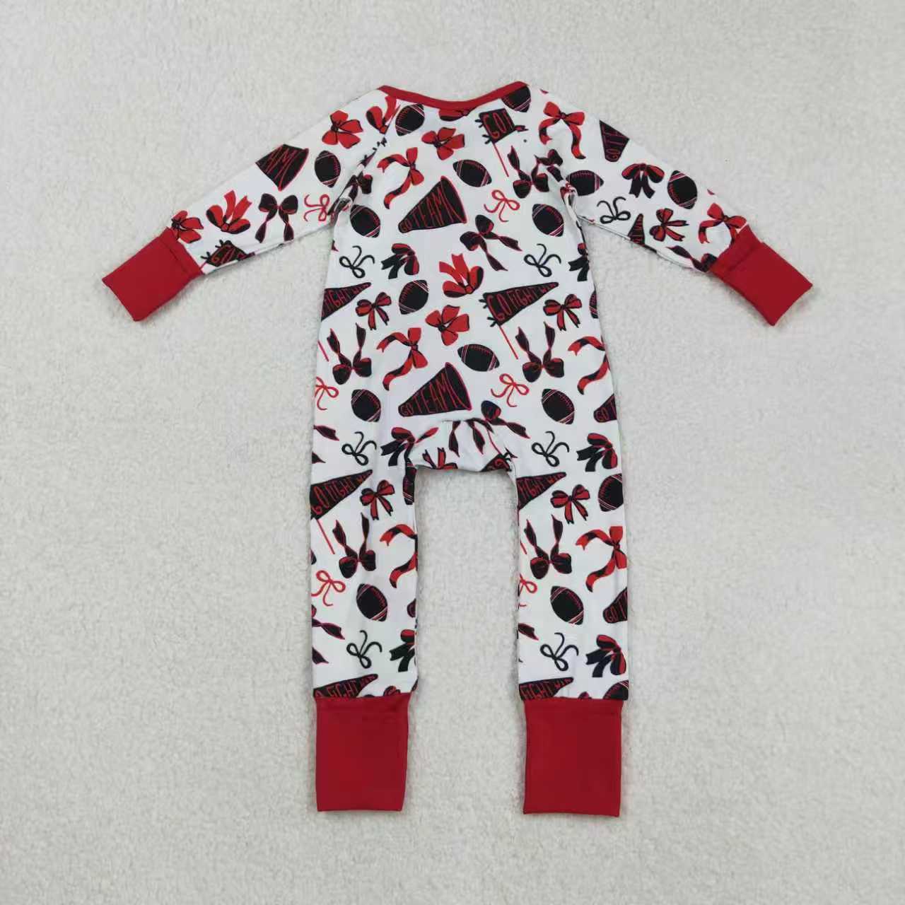 Baby Sibling Girls Go Team Sport Long Sleeve Footie Romper With Zippy