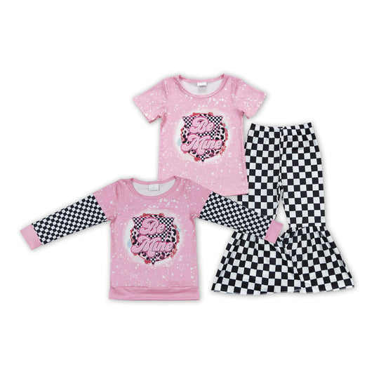 Sibling Baby Girls Pink Black Plaid Clothes Set