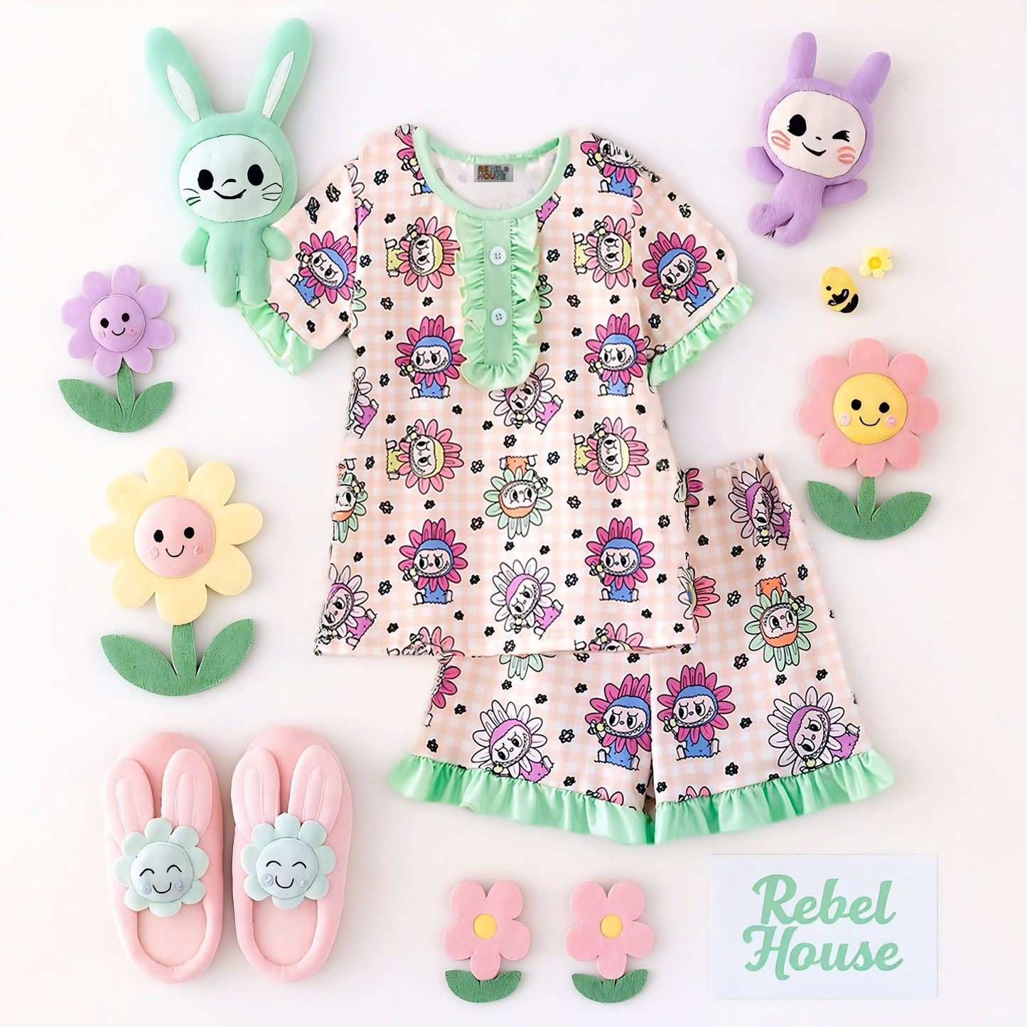 Preorder kids girls cute  cartoon rabbie shorts outfit 5 moq