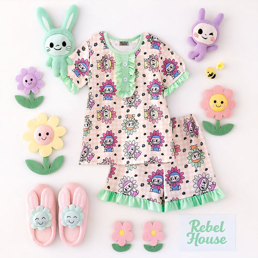 Preorder kids girls cute  cartoon rabbie shorts outfit 5 moq