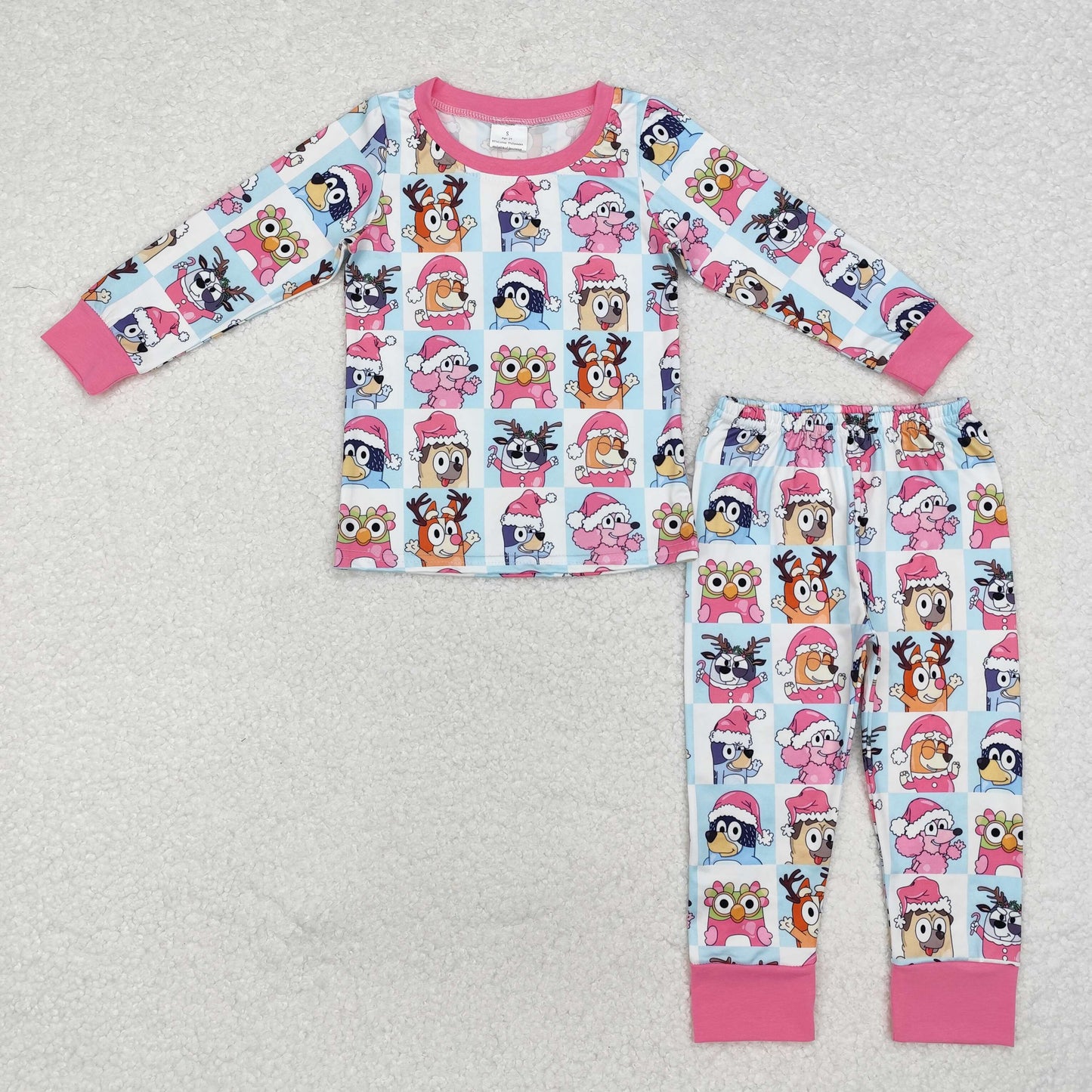 Baby Girls Christmas Cartoon Blue Dog Pajama Set