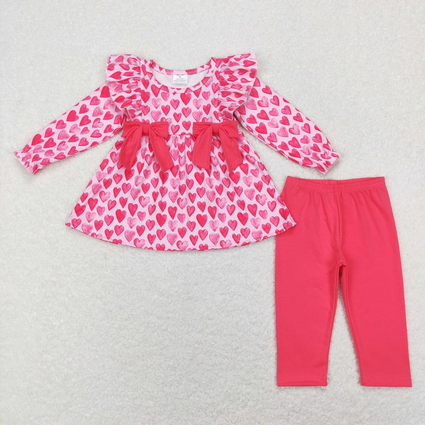 Sibling Baby Girls Pink Hearts Bows Print Valentines Clothes Sets