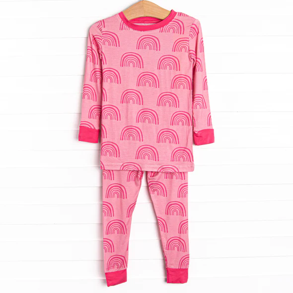 (5MOQ) Baby Girls Hot Pink Rainbow Long Sleeve Pajama Set Pre-order