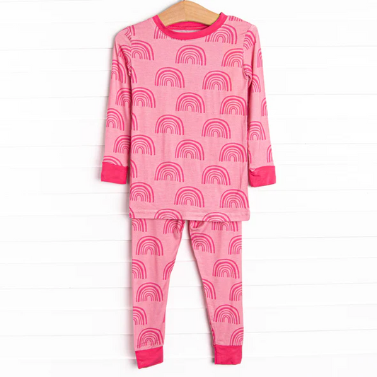 (5MOQ) Baby Girls Hot Pink Rainbow Long Sleeve Pajama Set Pre-order