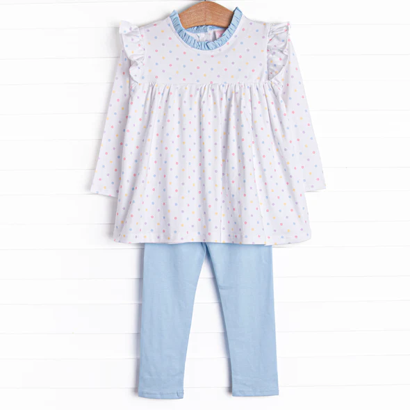 Baby Girls Polka Dot Top Blue Leggings Set 5 MOQ Preorder