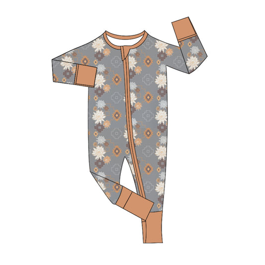 3 MOQ Baby Boys Western Flower Long Sleeve Zip Romper Pre-order