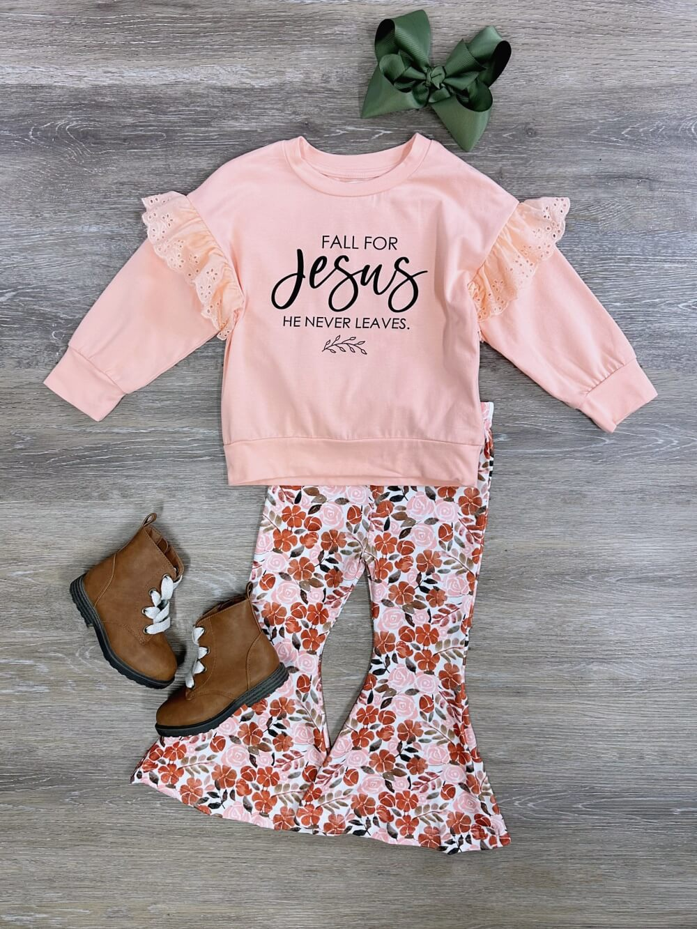 Fall For Jesus He Never Leaves Girls Outfit Preorder 3 MOQ