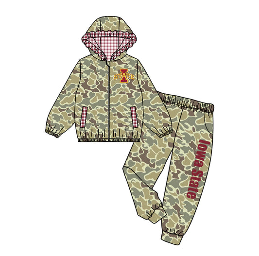 Preorder , 5 MOQ Baby Girls Sport Team State camo Jogger Set