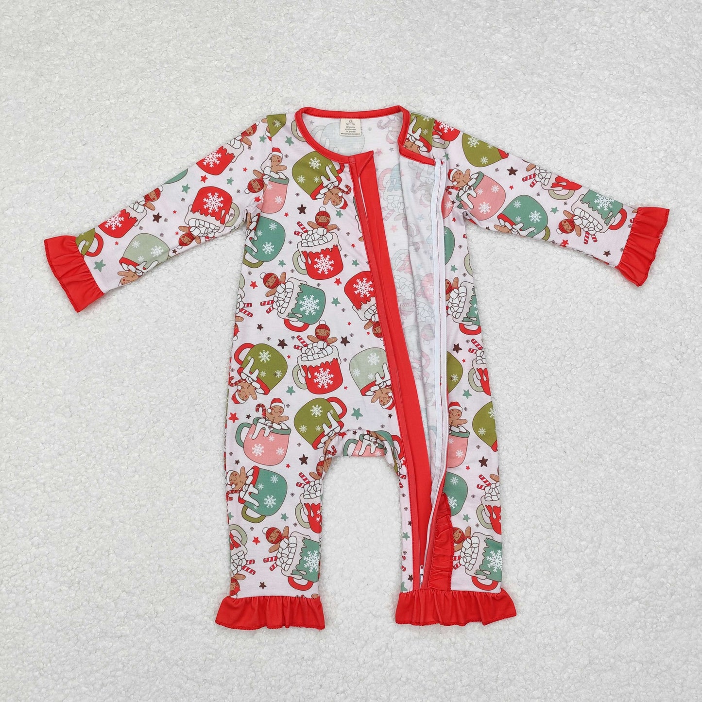 LR1509 Baby Boys Christmas Coffe Gingersnap Zip Romper
