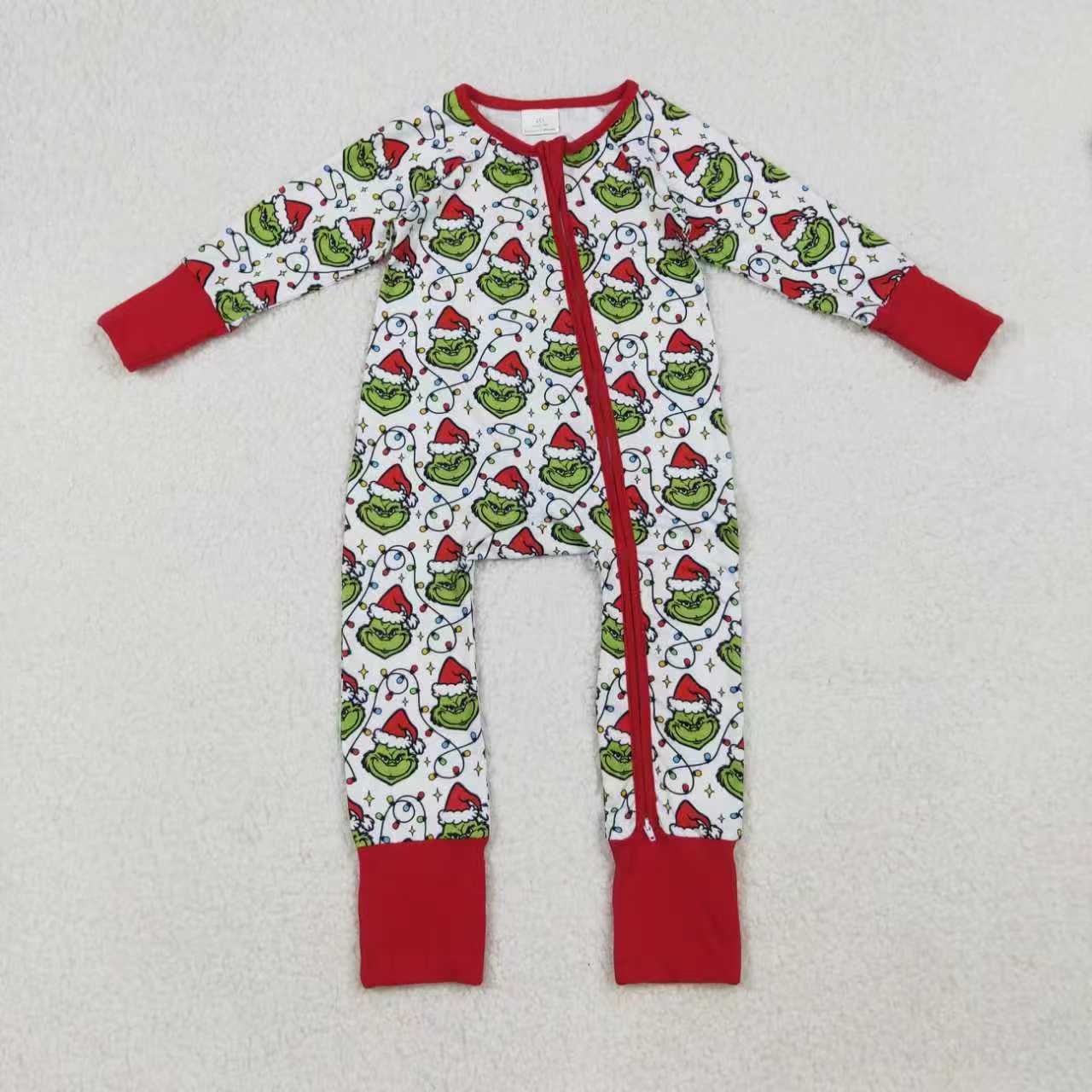 Sibling Baby Boys Christmas Green Face Long Slece Pajama Set/Romper
