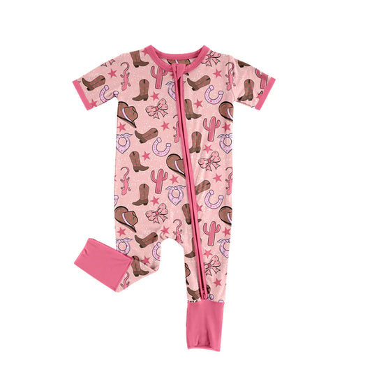 Preorder , 5 MOQ Baby Girls Hats Boots Cactus Long Sleeve Zipper Romper