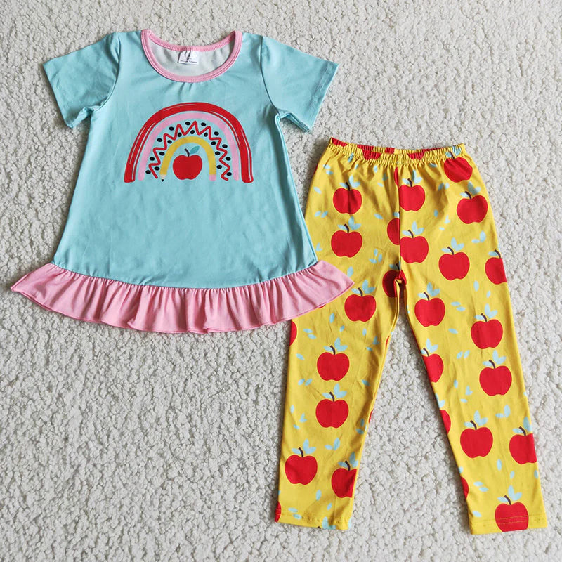 D3-28 Kids Girls Apple Outfit Back to School