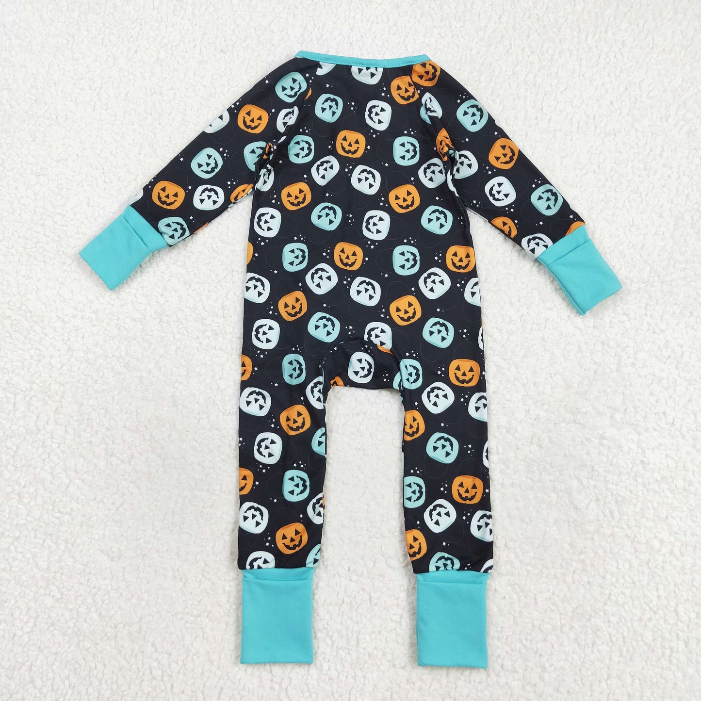 Baby Halloween Pumpkin Long Sleeve Footed Romper With Zippy