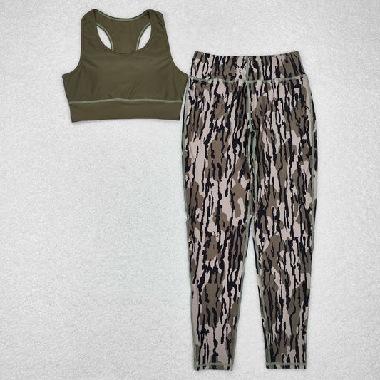Baby Girls Dark Green Tank Camo Sport Pants Set