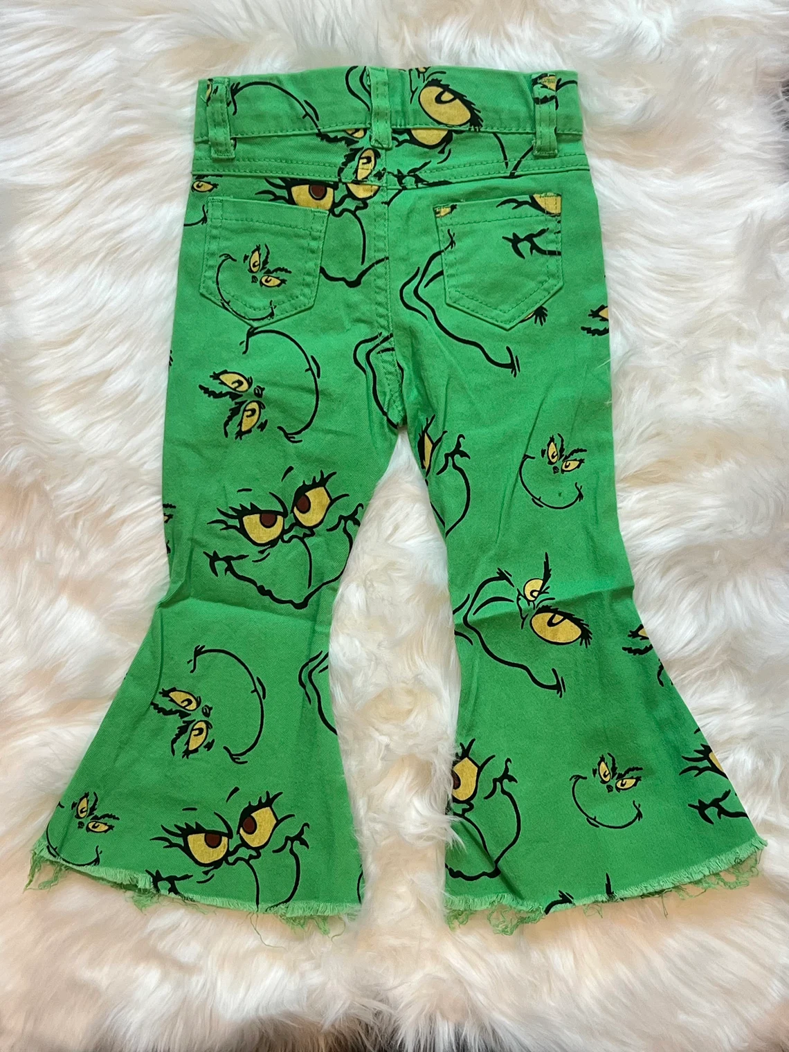 Kids Girls Green Face Pants Trendy Bell Bottom Flare Christmas