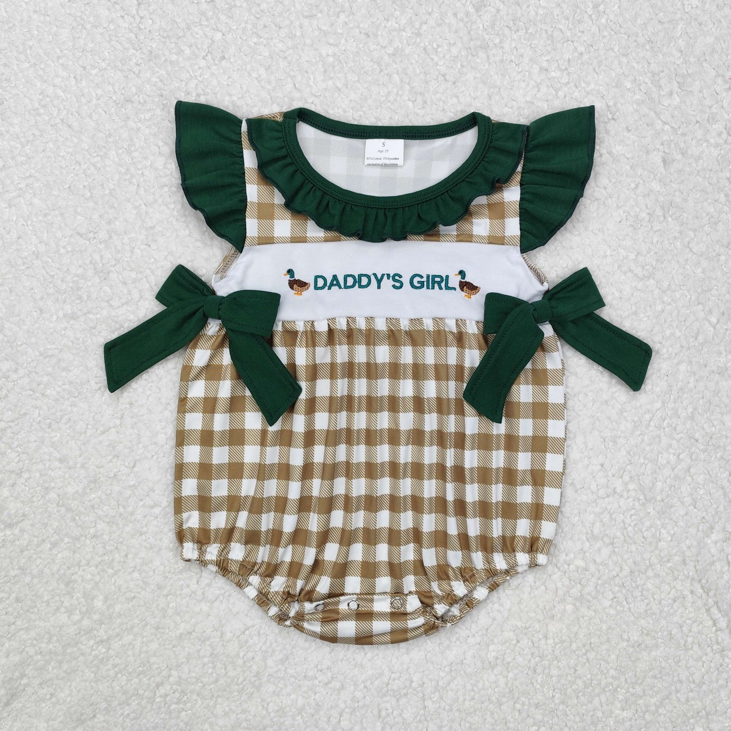 Sibling Baby Kids Embroidery Daddy's Girl And Boy Ducks Khaki Plaid Set Dress And Rompers