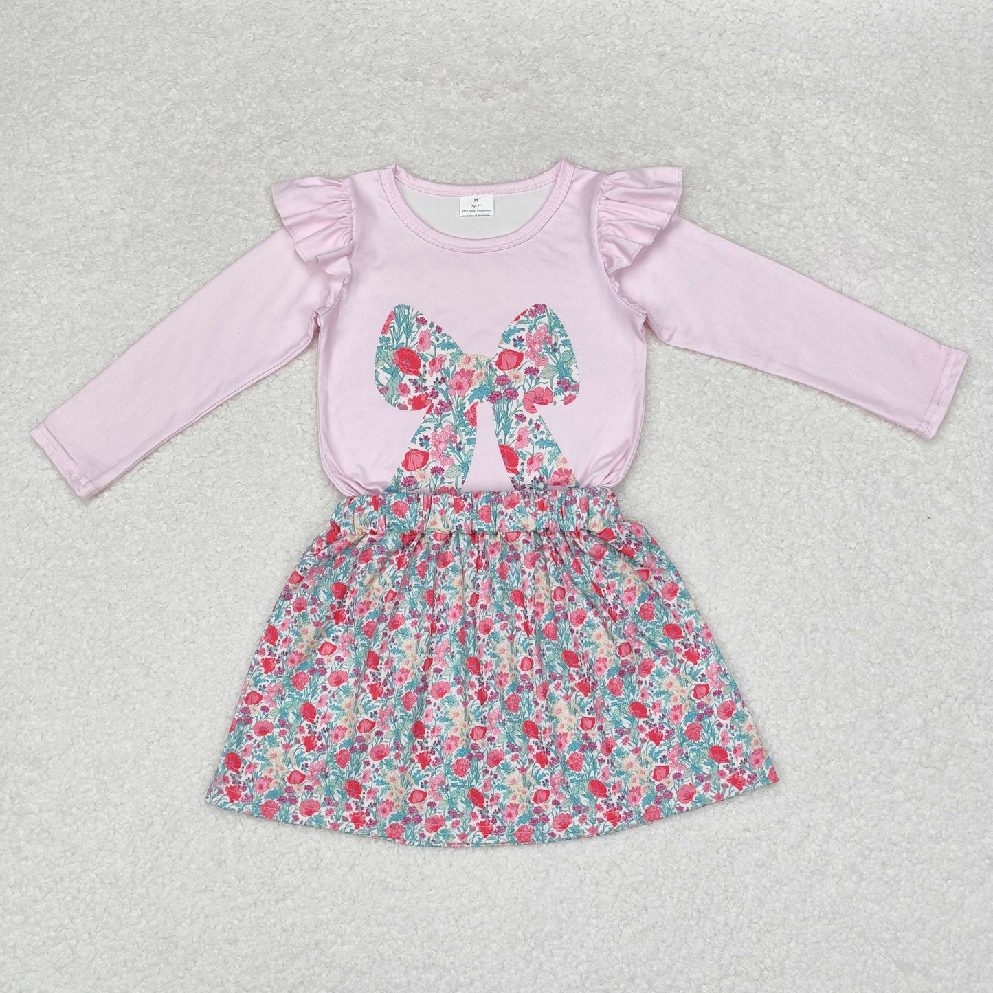 Baby Girls Floral Bow Pink Top Skirt Set