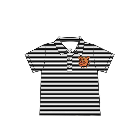 Preorder 5 MOQ Baby Boys Black Stripes Dog Team Short Sleeve Tee Pullovers Shirts Tops