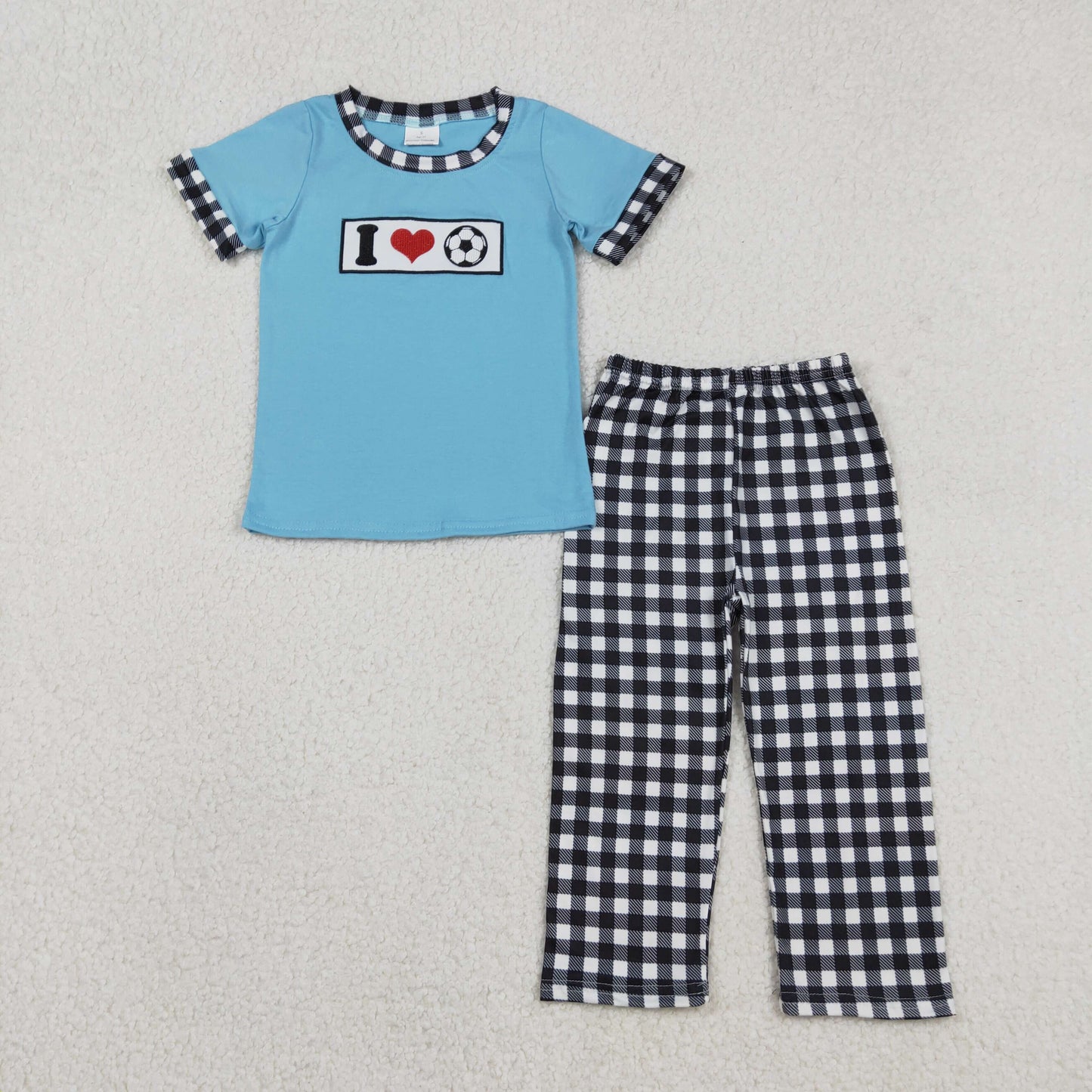 BSPO0622 I Love soccer Top Black Gingham Pants Set