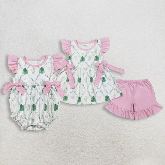 Sibling Baby Girls Floral Golf Tunic Top Shorts Outfit /Romper