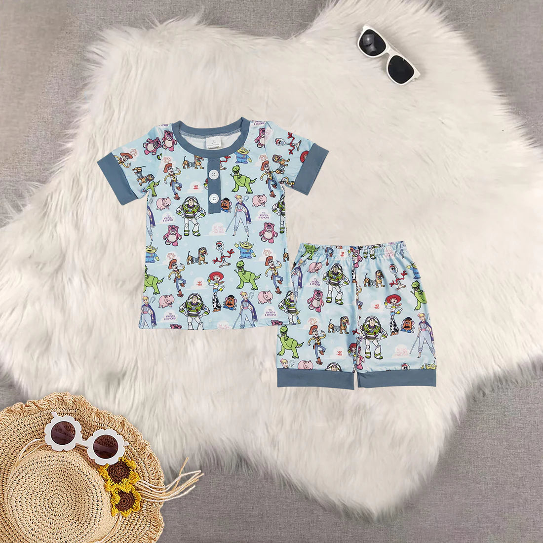 Toddler Baby Boys Summer Cartoon Toy Shorts Pajama Set