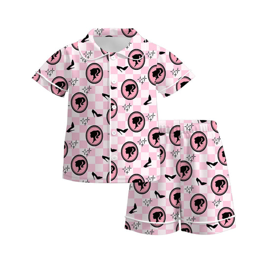 Baby Girls Doll Pink Checkered Buttons Shirt Shorts Pajamas Clothing Sets Preorder 3 MOQ