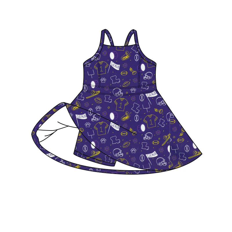 Preorder 5 MOQ Baby Girls Football Team  Purple Color Strap Dress