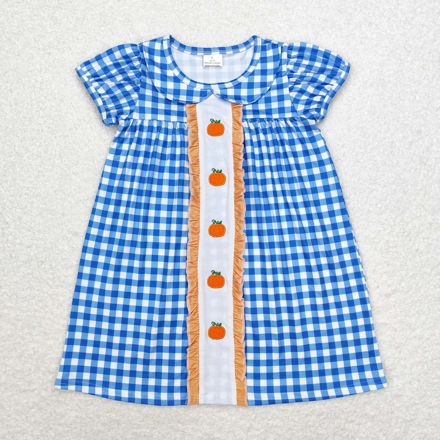 Baby Girls Pumpkin Blue Gingham Short Sleeve Dress